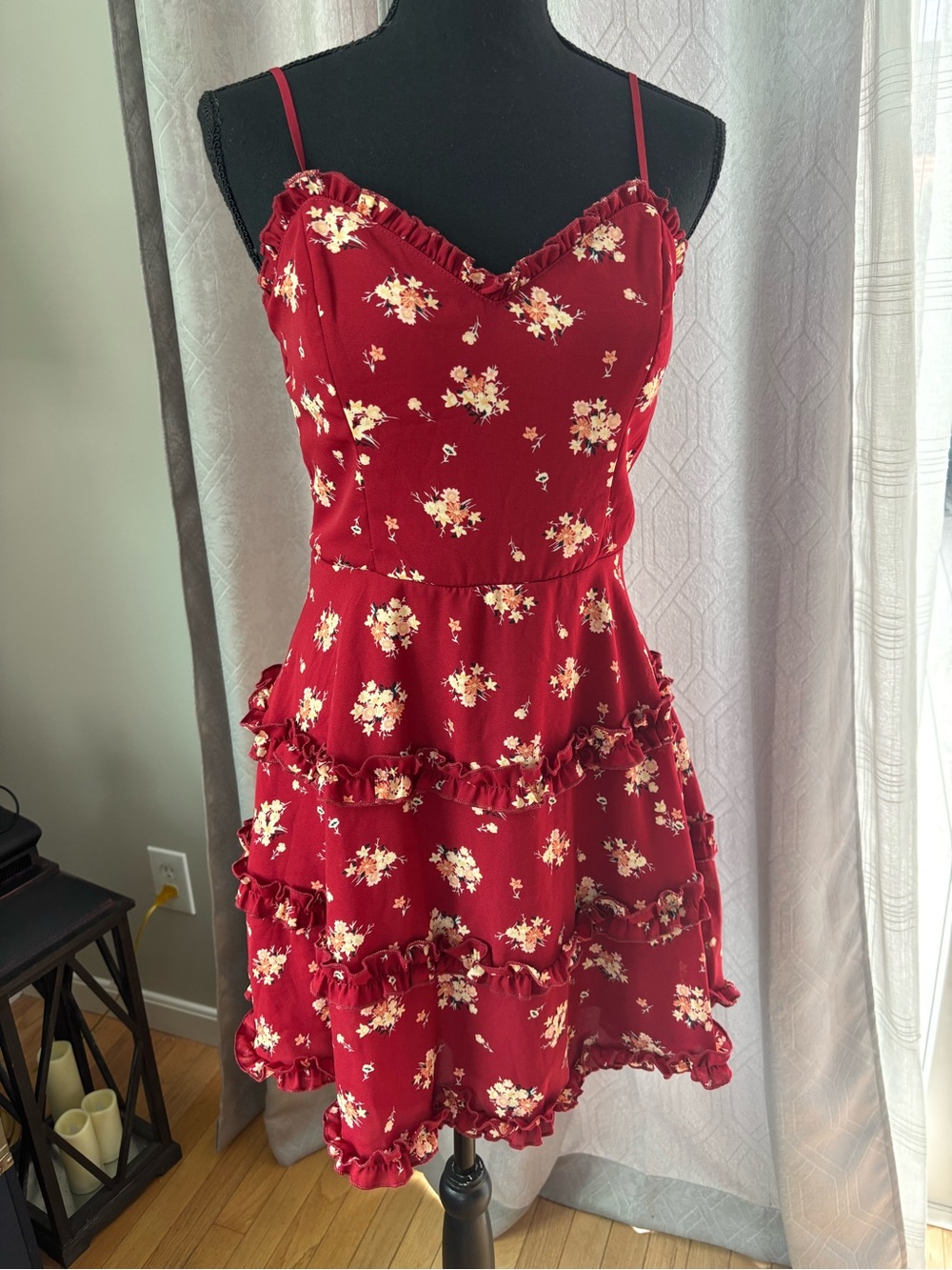 Blue Rain Burgundy Floral Rugfle Mini Dress Small